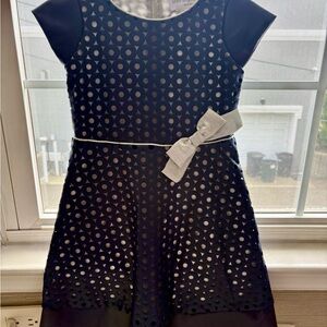 Gorgeous Girls Navy and Silver Fit & Flare Dress with Bow Accent